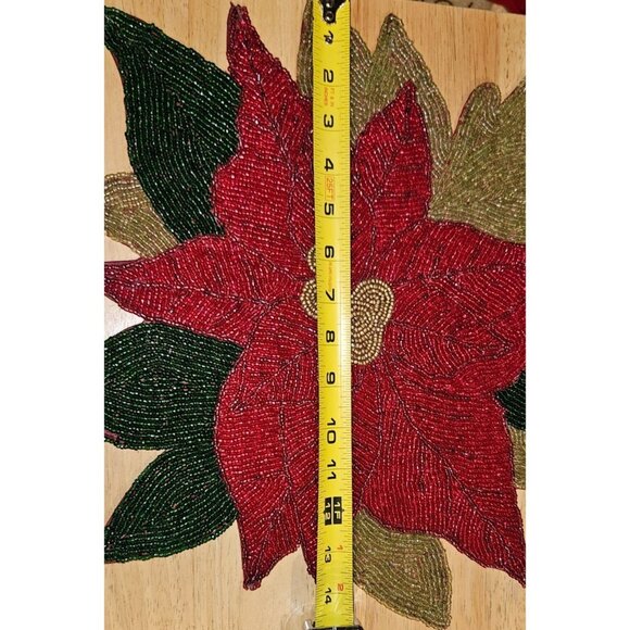 Beaded Placemat Poinsettia Handmade 13"x13" Christmas Decor - Picture 3 of 5
